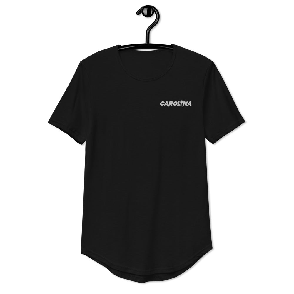 Carolina White Embroidered Men's Curved Hem T-Shirt