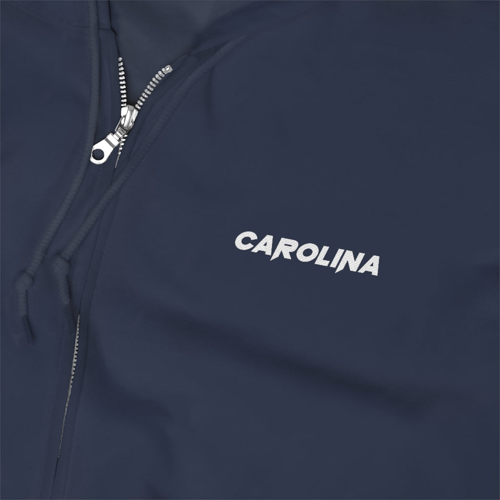 Carolina - White Embroidery Unisex Zip Up Hoodie