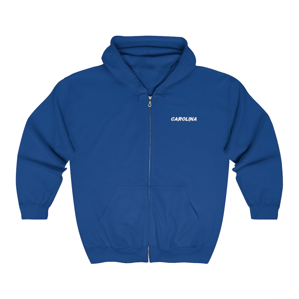 Carolina - White Embroidery Unisex Zip Up Hoodie