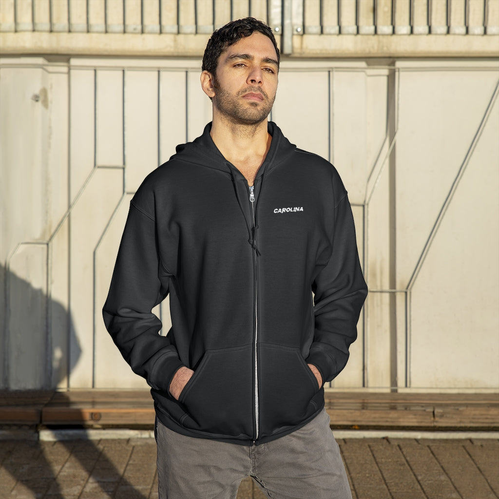 Carolina - White Embroidery Unisex Zip Up Hoodie