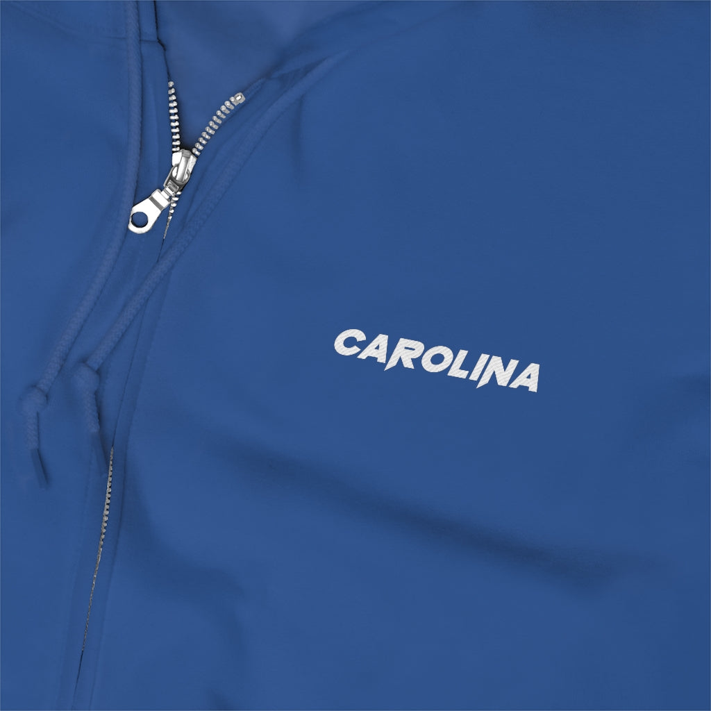 Carolina - White Embroidery Unisex Zip Up Hoodie