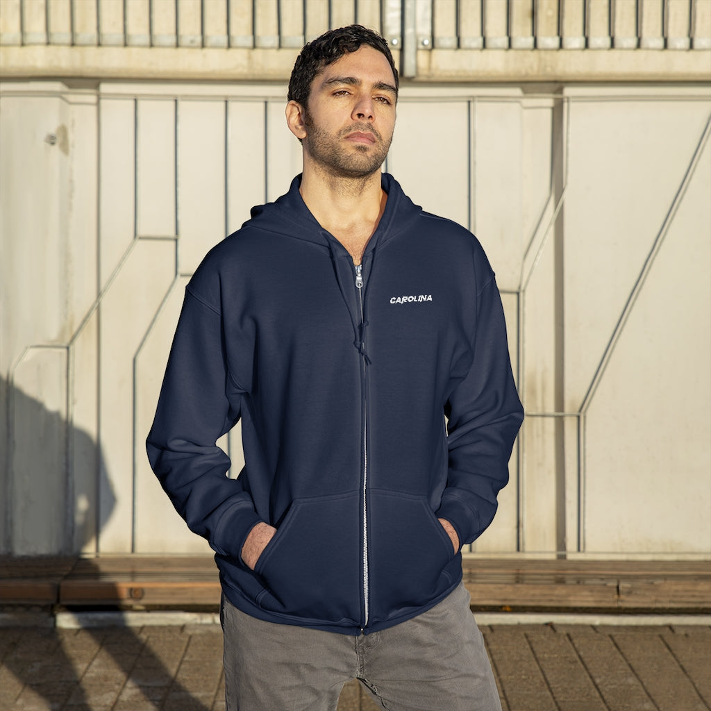 Carolina - White Embroidery Unisex Zip Up Hoodie