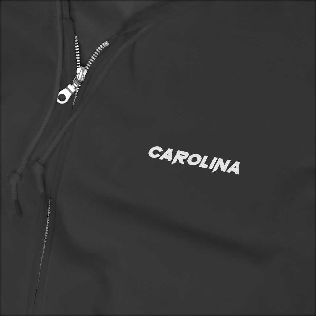 Carolina - White Embroidery Unisex Zip Up Hoodie