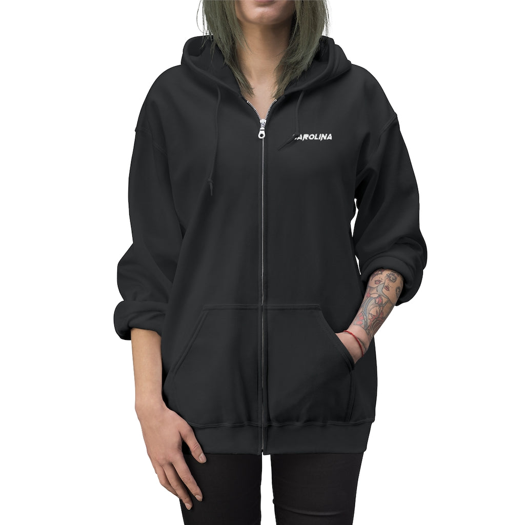 Carolina - White Embroidery Unisex Zip Up Hoodie