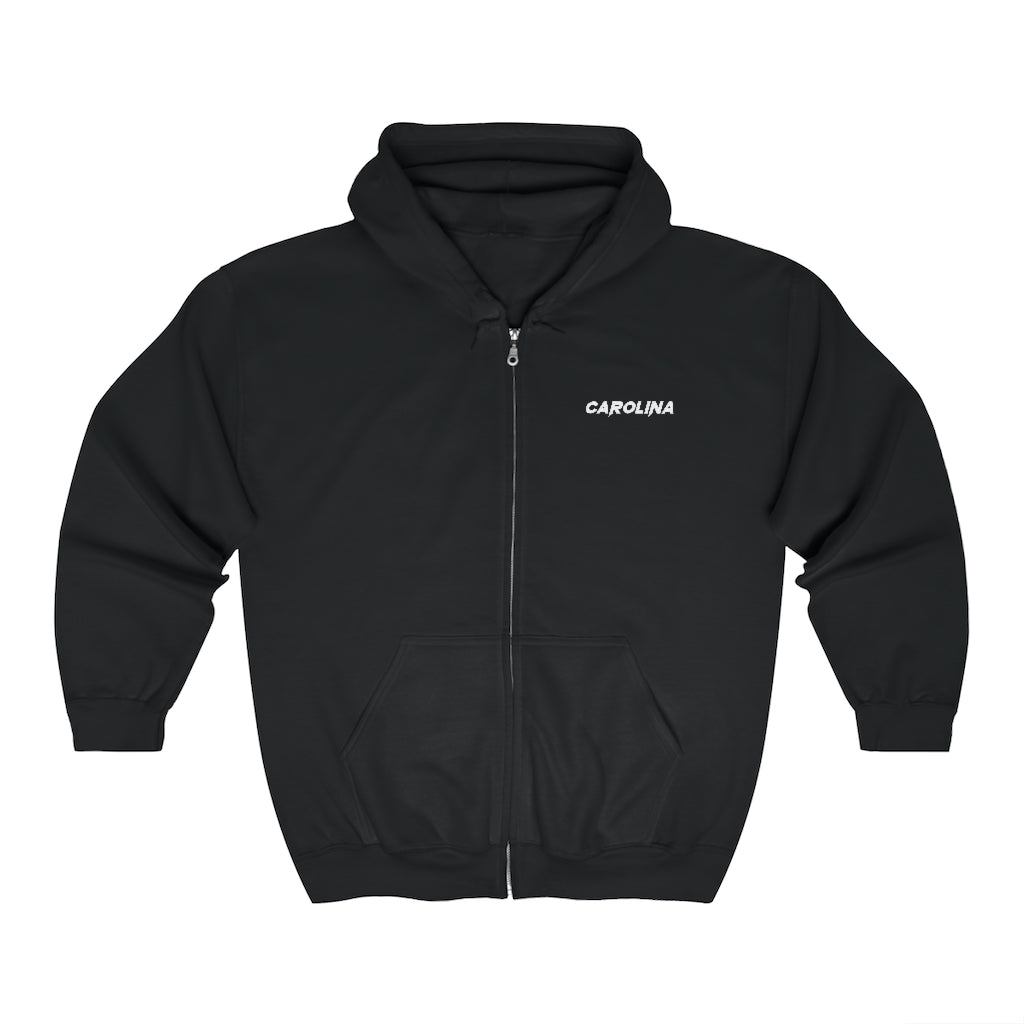 Carolina - White Embroidery Unisex Zip Up Hoodie