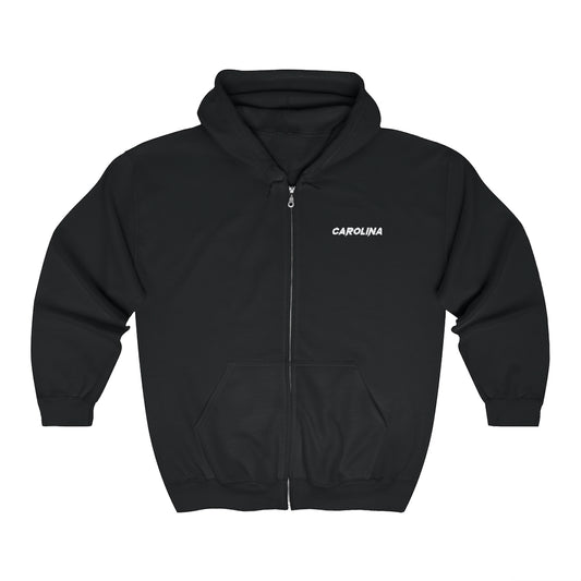 Carolina - White Embroidery Unisex Zip Up Hoodie