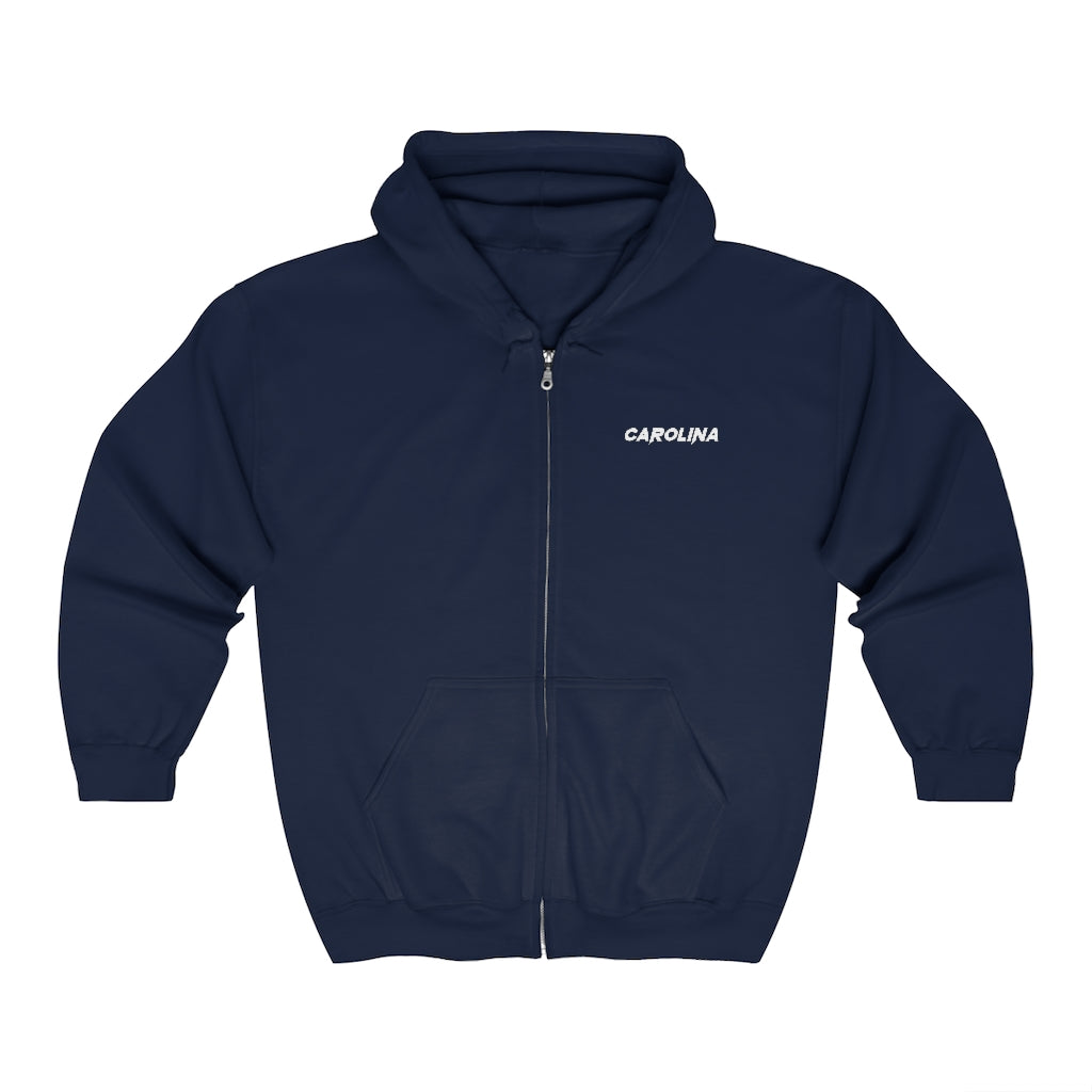 Carolina - White Embroidery Unisex Zip Up Hoodie