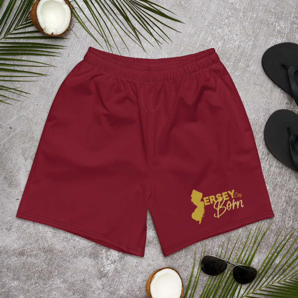 Jersey City Born - Burgundy Gold Scheme Men's Athletic Long Shorts