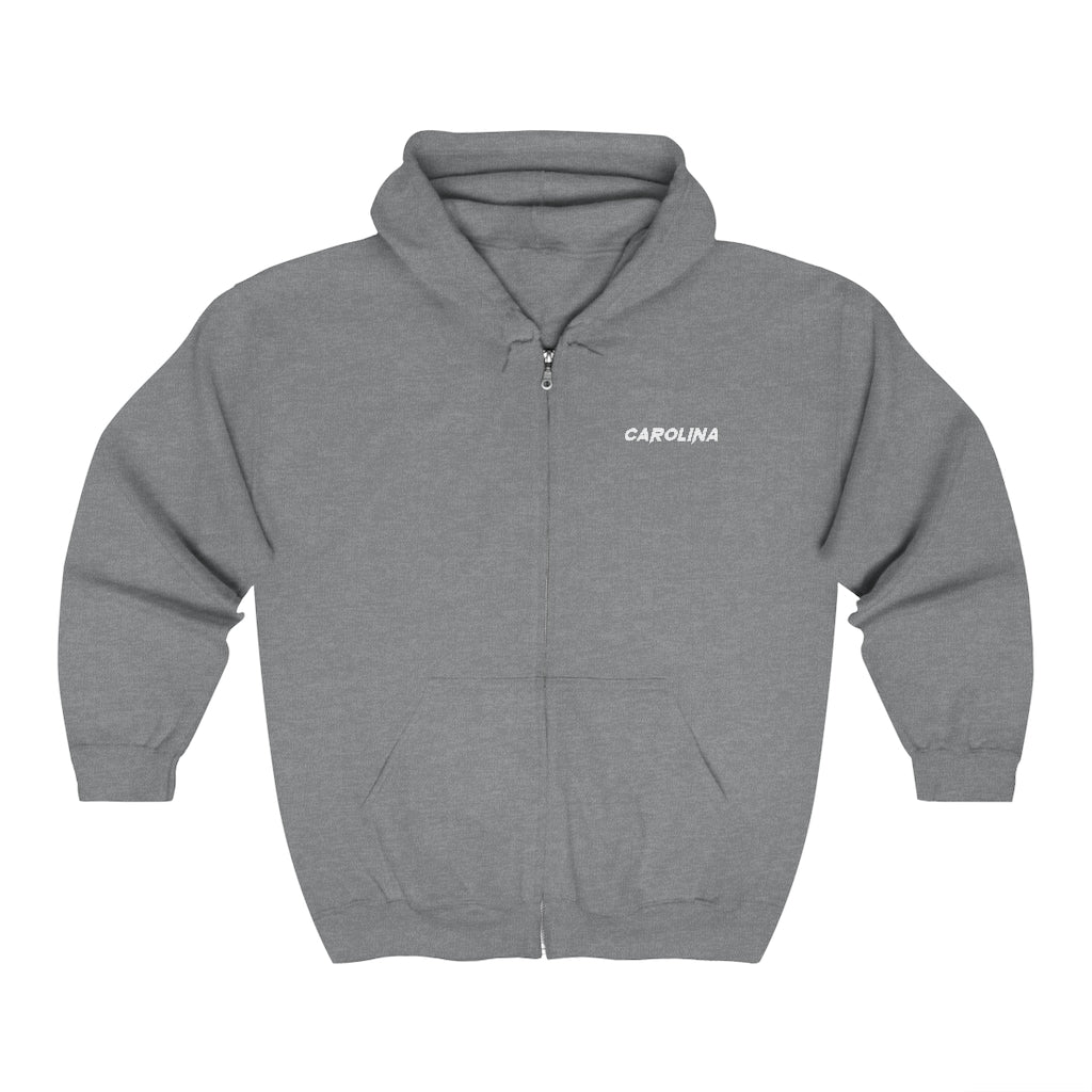 Carolina - White Embroidery Unisex Zip Up Hoodie
