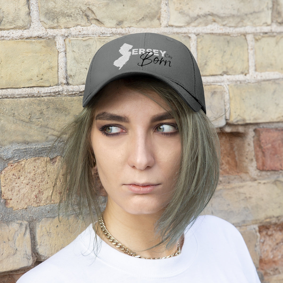 Jersey City Born - White Black Trim Twill Hat