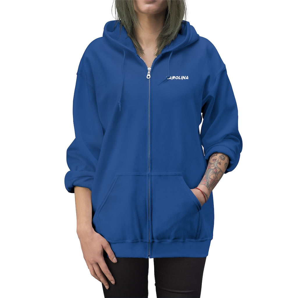 Carolina - White Embroidery Unisex Zip Up Hoodie