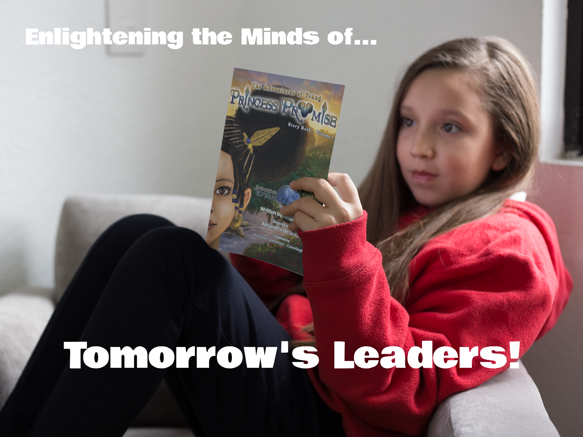 Image of a young girl reading the Adventures of Young Princess Promise, and discovering female empowerment. 