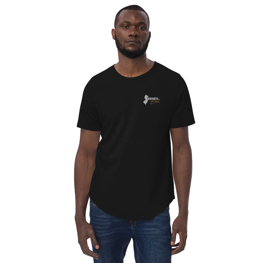 Jersey City Born Embroidered White Gold Men's Curved Hem T-Shirt