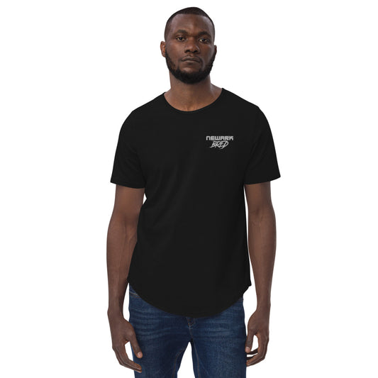 Newark Bred - White Embroidered Men's Curved Hem T-Shirt