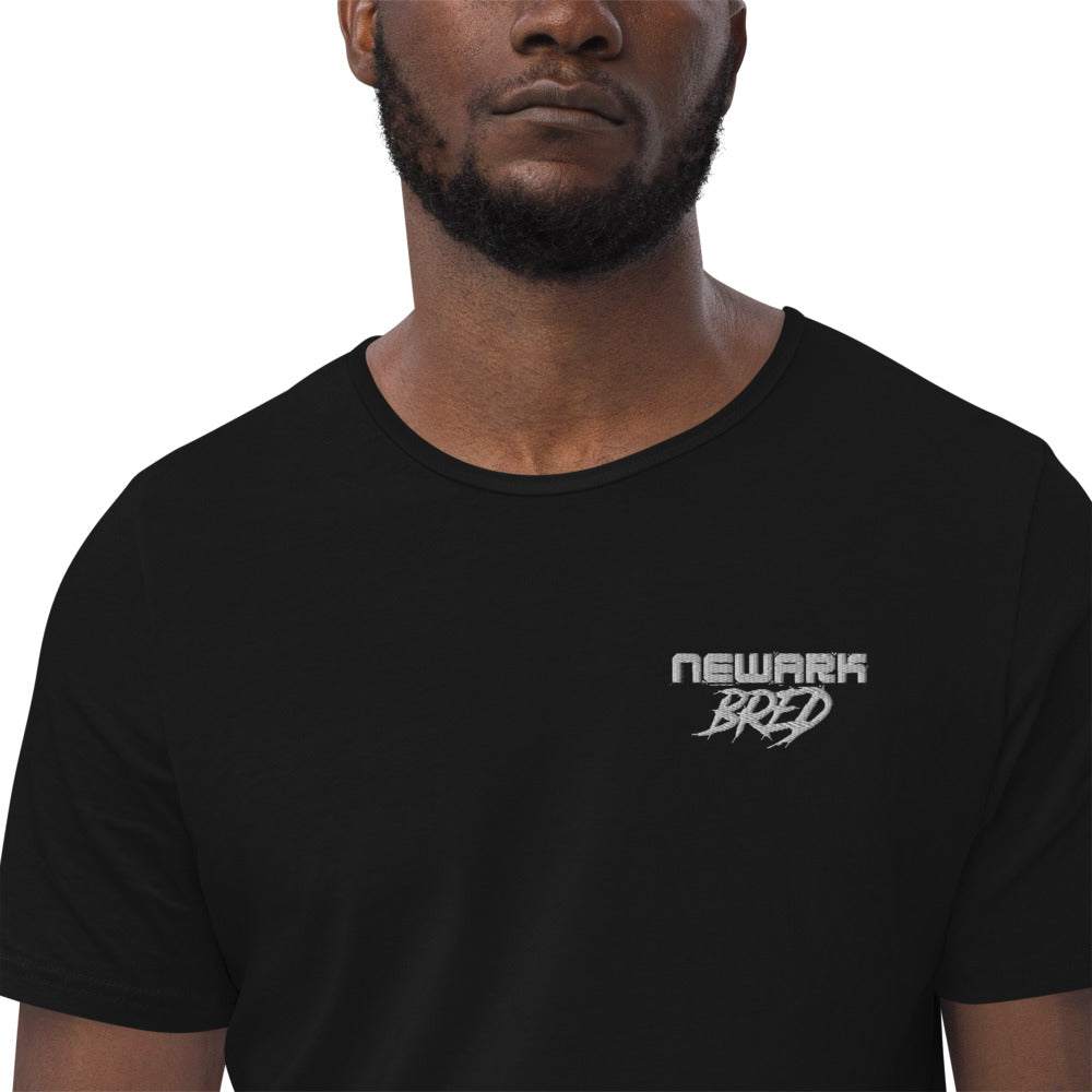 Newark Bred - White Embroidered Men's Curved Hem T-Shirt