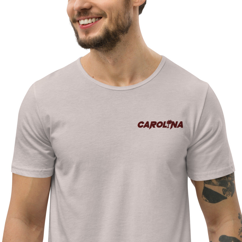 Carolina - Burgundy Embroidered Men's Curved Hem T-Shirt