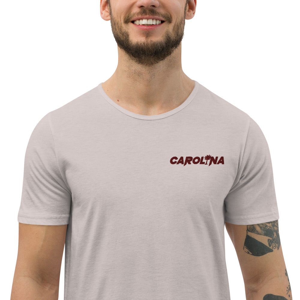Carolina - Burgundy Embroidered Men's Curved Hem T-Shirt