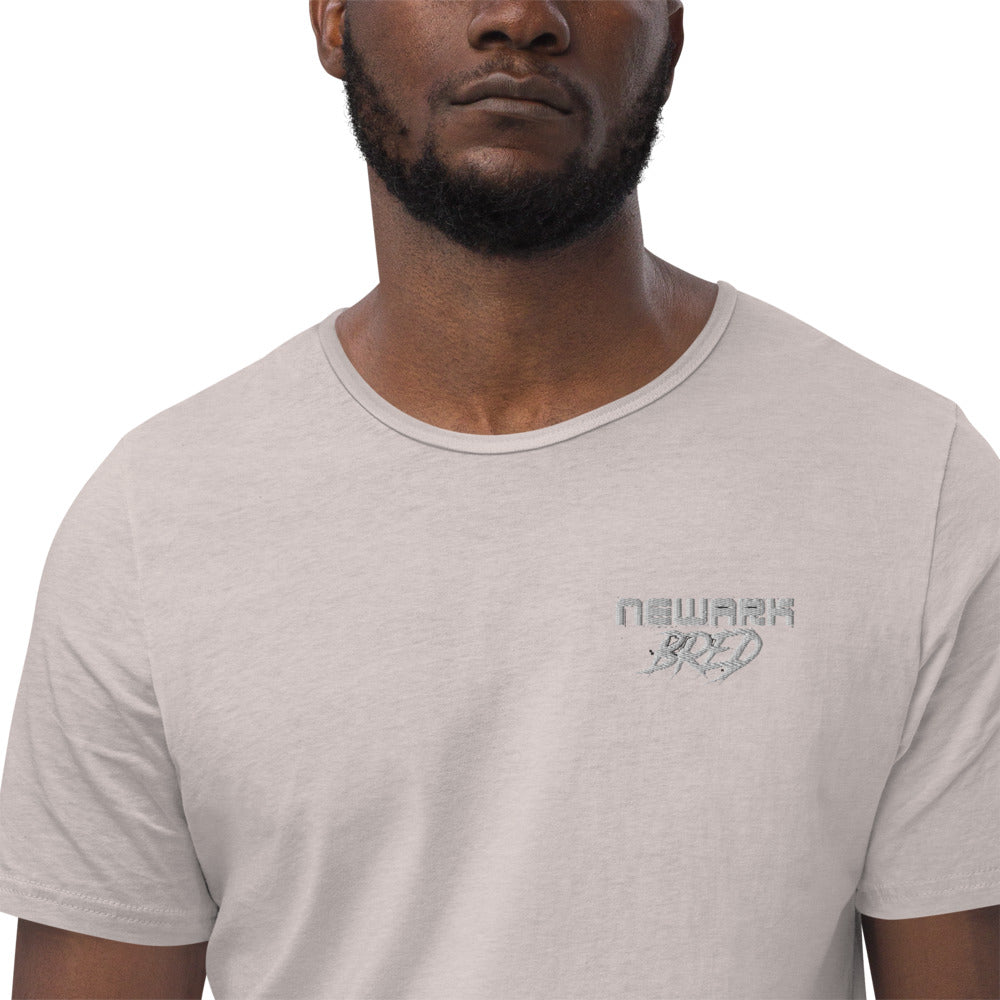 Newark Bred - White Embroidered Men's Curved Hem T-Shirt
