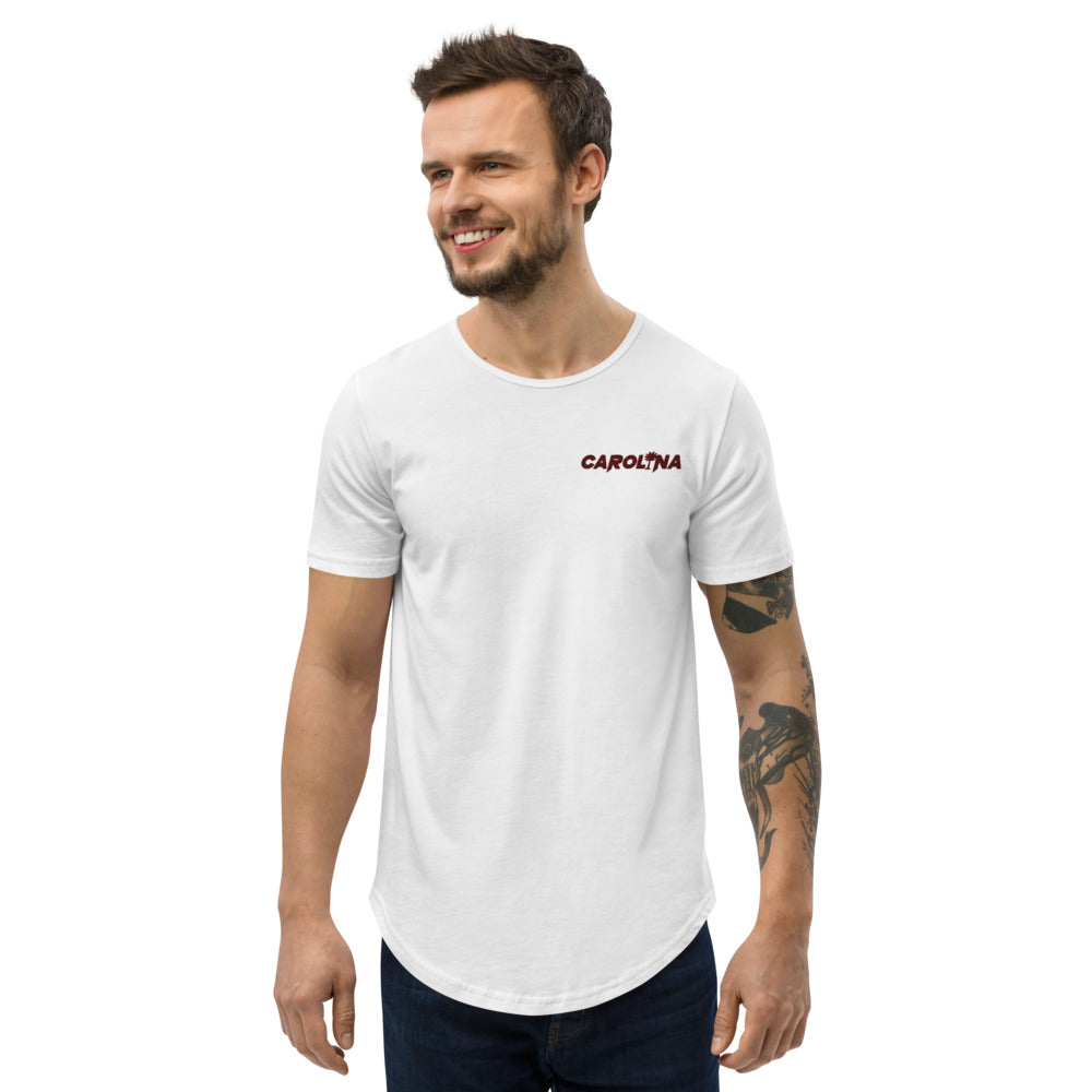 Carolina - Burgundy Embroidered Men's Curved Hem T-Shirt