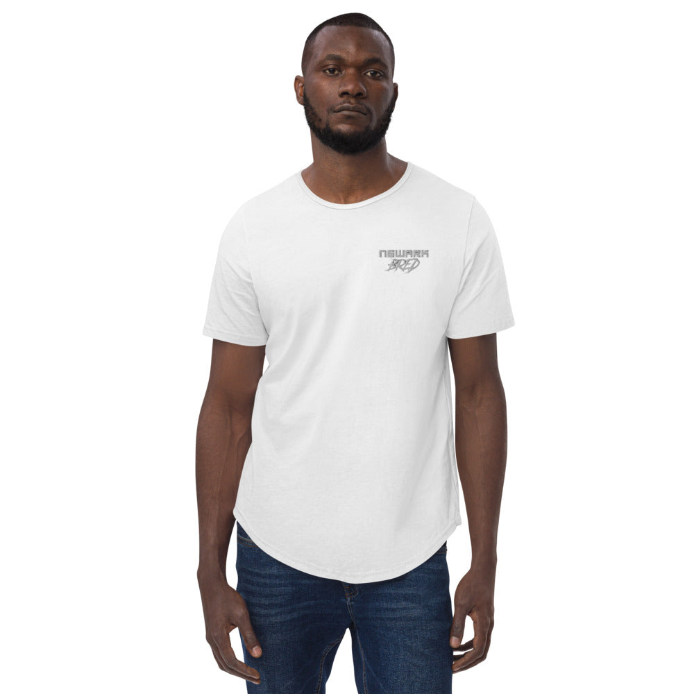 Newark Bred - White Embroidered Men's Curved Hem T-Shirt
