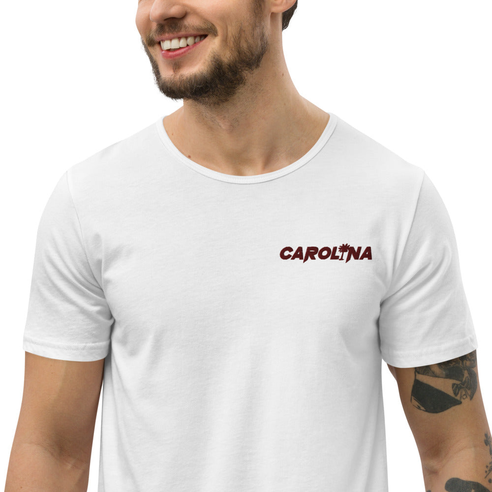 Carolina - Burgundy Embroidered Men's Curved Hem T-Shirt