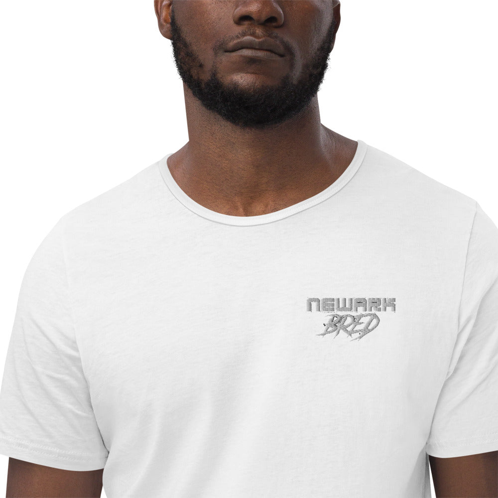 Newark Bred - White Embroidered Men's Curved Hem T-Shirt