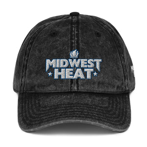 Open image in slideshow, Midwest Heat Whit Blue Vintage Twill Cap
